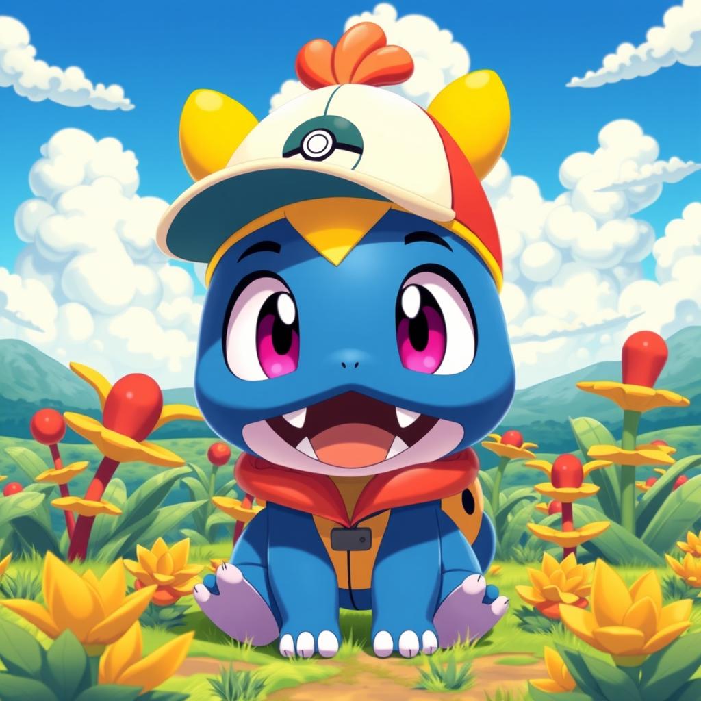 A vibrant and colorful avatar character inspired by old Pokémon designs, featuring large expressive eyes, cute and rounded features, and exaggerated proportions