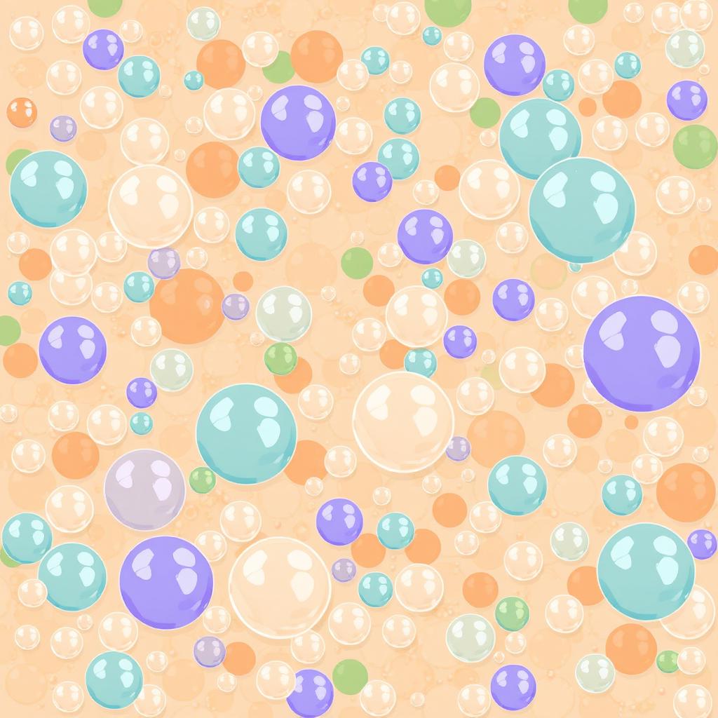 A pixelated 2D composition featuring a chaotic pattern filled with numerous small soap bubbles, some of which are shown bursting