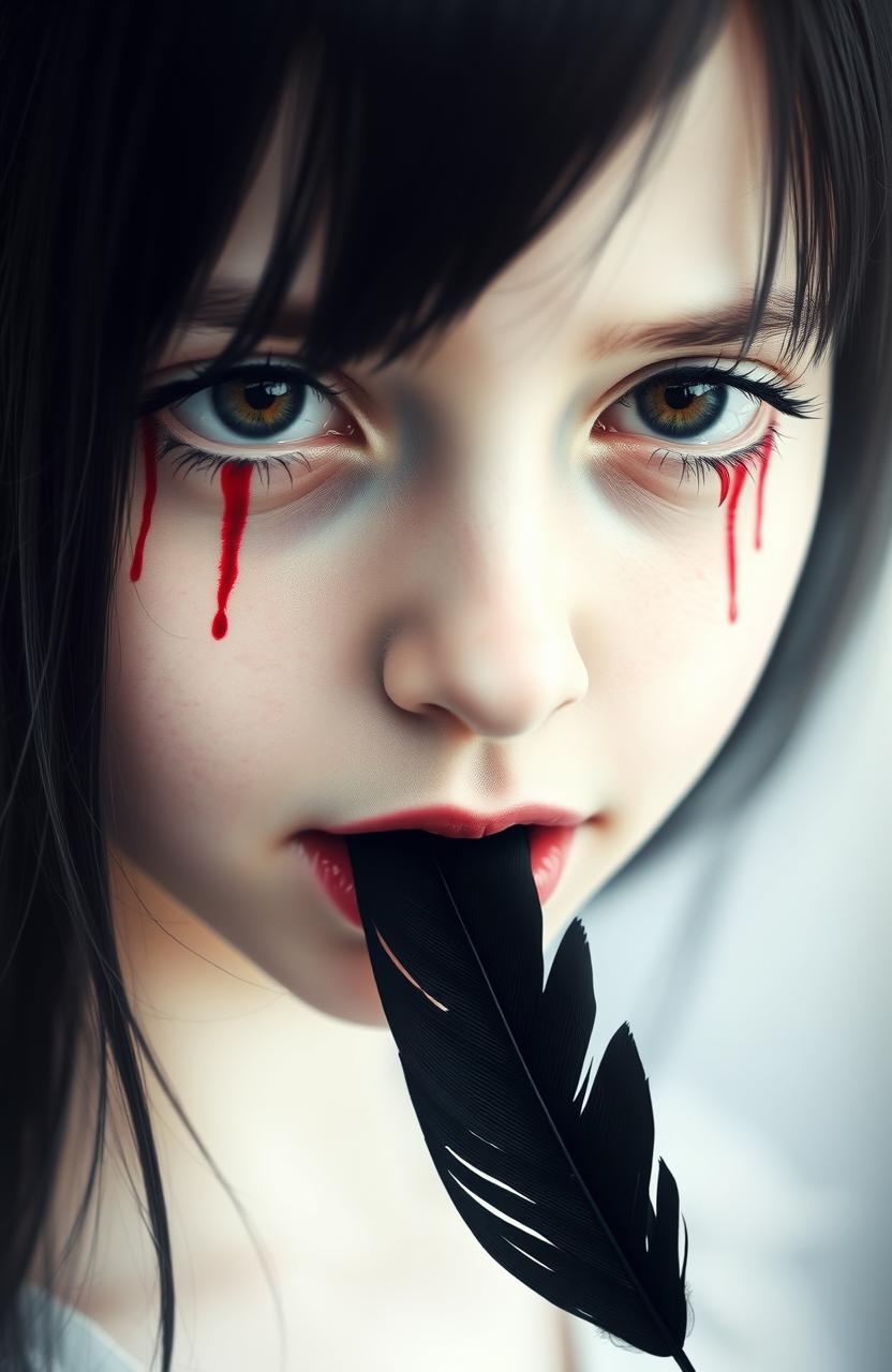 A close-up portrait of a girl with her eyes hidden behind long, dark hair