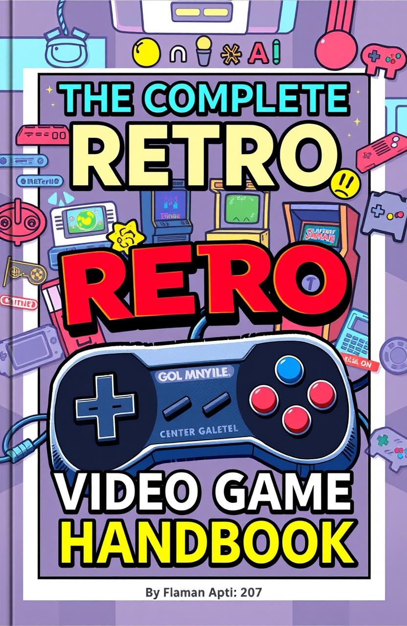 A detailed cover design for 'The Complete Retro Video Game Handbook', featuring a classic video game controller prominently displayed in the foreground