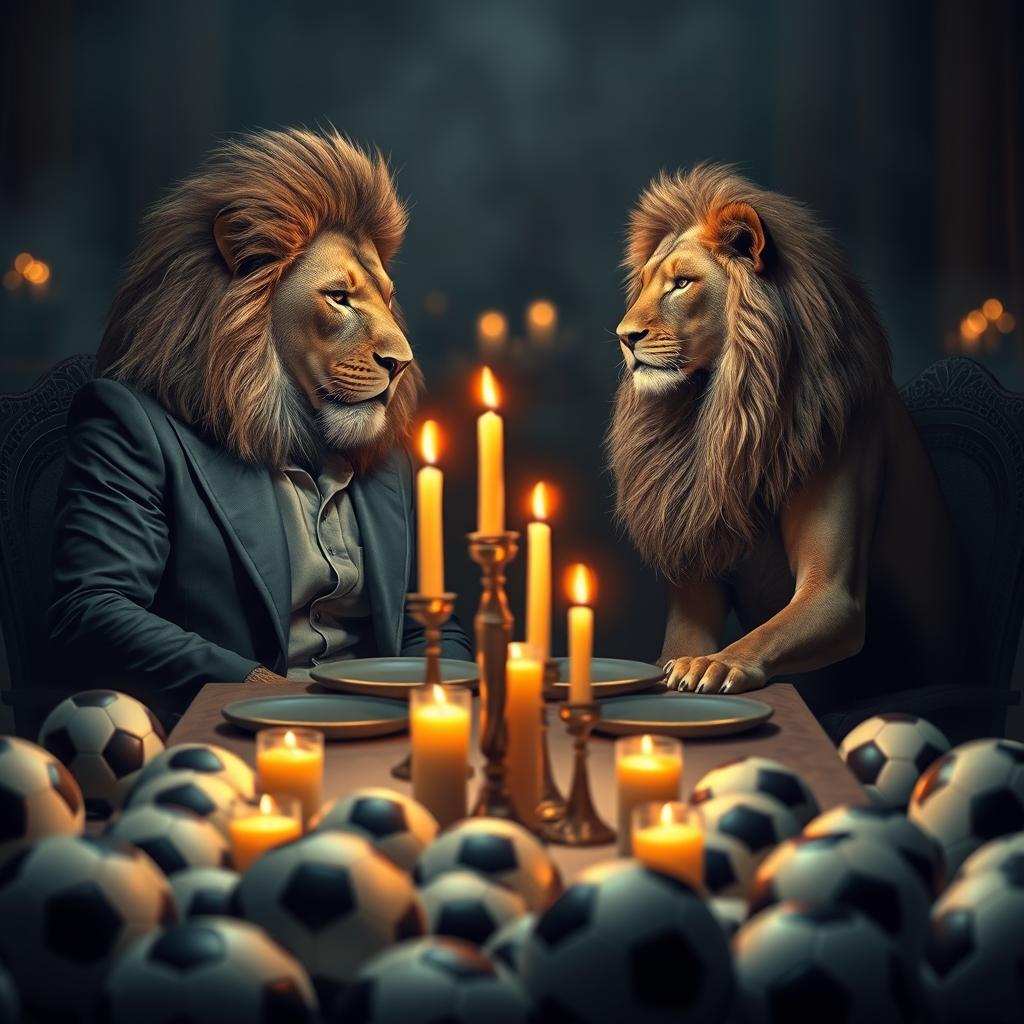 A romantic dinner table set in a dimly lit atmosphere, adorned with flickering candles illuminating the scene