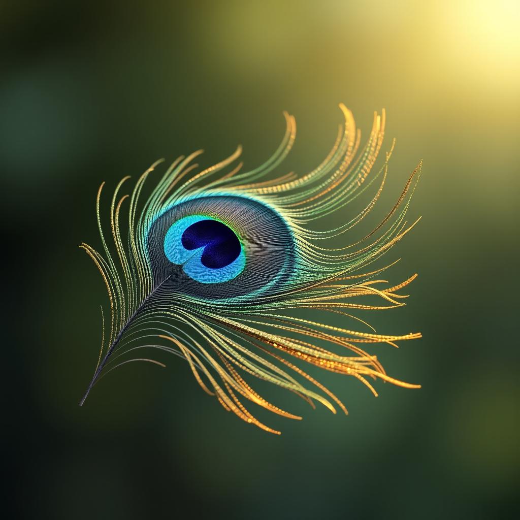 A stunning animation showcasing a peacock feather swaying gracefully in the breeze