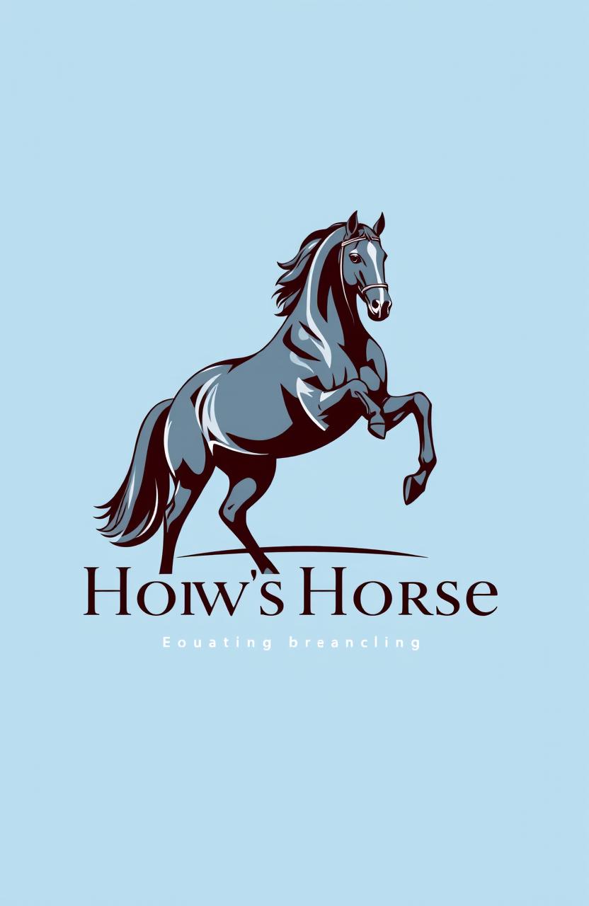 A sleek and elegant logo design featuring a majestic show horse as the centerpiece, combined with the stylized text of the company name crafted beautifully