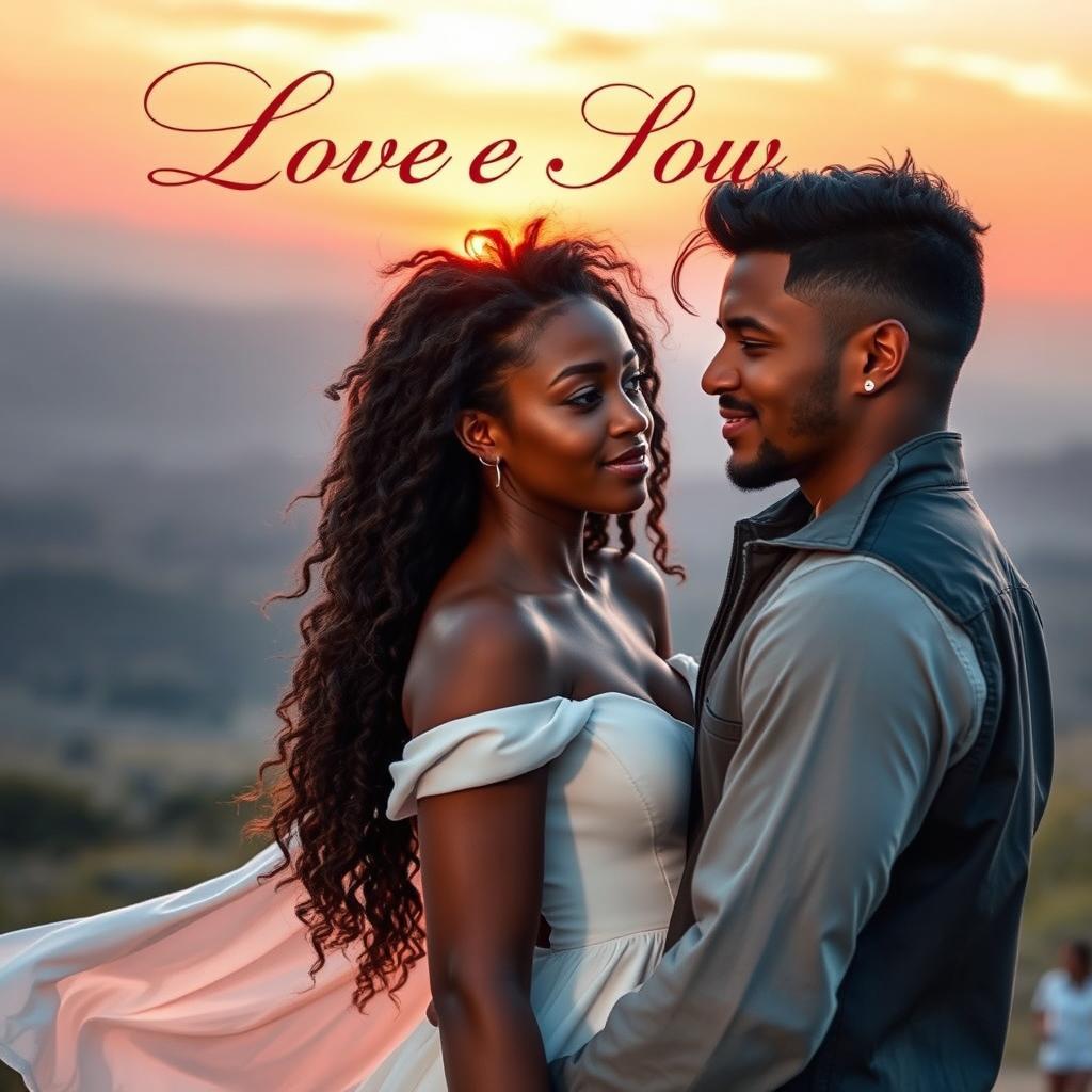 An enchanting book cover depicting a romantic storyline between a young Black Christian woman and a man with a mysterious, rebellious charm
