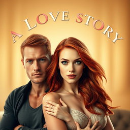 A captivating movie poster featuring a striking couple: a handsome father with short red hair and a muscular build, alongside a beautiful mother with long, flowing red hair