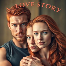 A captivating movie poster featuring a striking couple: a handsome father with short red hair and a muscular build, alongside a beautiful mother with long, flowing red hair
