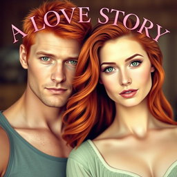 A captivating movie poster featuring a striking couple: a handsome father with short red hair and a muscular build, alongside a beautiful mother with long, flowing red hair