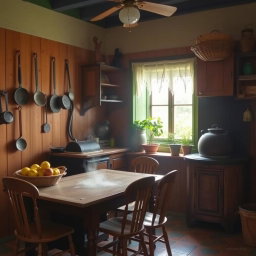A cozy and authentic interior of a Brazilian kitchen from the 1940s, set in Paraty