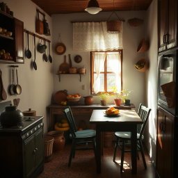 A cozy and authentic interior of a Brazilian kitchen from the 1940s, set in Paraty