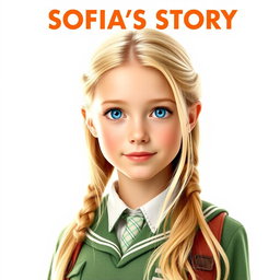 A vibrant movie poster featuring a 13-year-old girl named Sofia, with long blonde hair and bright blue eyes