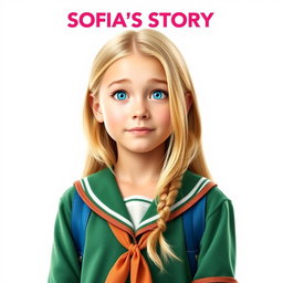 A vibrant movie poster featuring a 13-year-old girl named Sofia, with long blonde hair and bright blue eyes