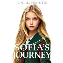 A captivating movie poster featuring a 16-year-old girl named Sofia, with long, flowing blonde hair cascading down, and striking blue eyes