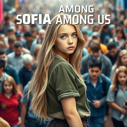 A dynamic movie poster featuring a 16-year-old girl named Sofia, with long, flowing blonde hair down and captivating blue eyes