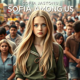 A dynamic movie poster featuring a 16-year-old girl named Sofia, with long, flowing blonde hair down and captivating blue eyes