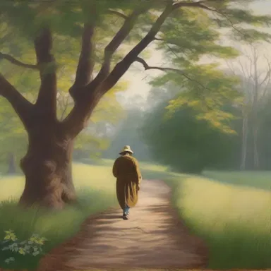 The painting portrayed a figure that resembled an ambler, embracing the tranquility of a peaceful walk in nature.