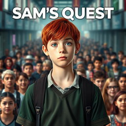An engaging movie poster featuring an 18-year-old boy named Sam, with short, vibrant red hair and striking light green eyes