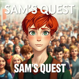 An engaging movie poster featuring an 18-year-old boy named Sam, with short, vibrant red hair and striking light green eyes