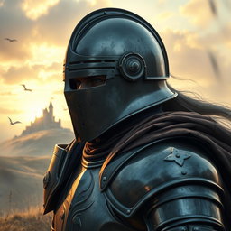 A stunningly detailed depiction of a knight wearing a celata helm, which is known for its distinctive conical shape and visor