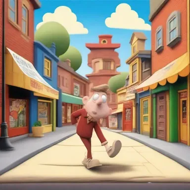 The animated character moved like an ambler, strolling casually through the cartoon town without a care in the world.
