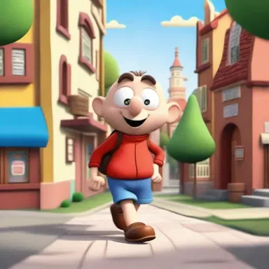 The animated character moved like an ambler, strolling casually through the cartoon town without a care in the world.