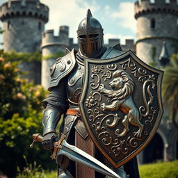 A powerful knight in full armor, showcasing intricate designs that reflect craftsmanship and valor