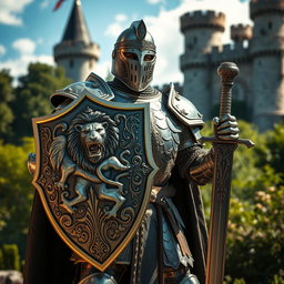 A powerful knight in full armor, showcasing intricate designs that reflect craftsmanship and valor