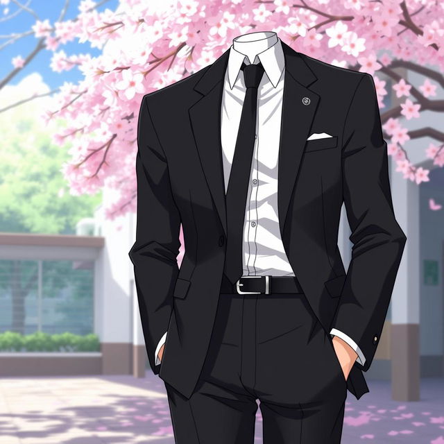 A stylish Japanese anime school uniform for men, featuring a sleek black color scheme