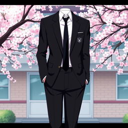 A stylish Japanese anime school uniform for men, featuring a sleek black color scheme