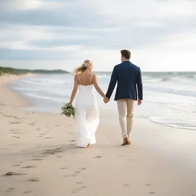 The couple took a romantic stroll along the beach, hand in hand, epitomizing the image of two amblers in love.