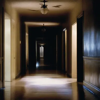 The horror movie featured a suspenseful scene where the ambler cautiously walked down a dark and eerie corridor.