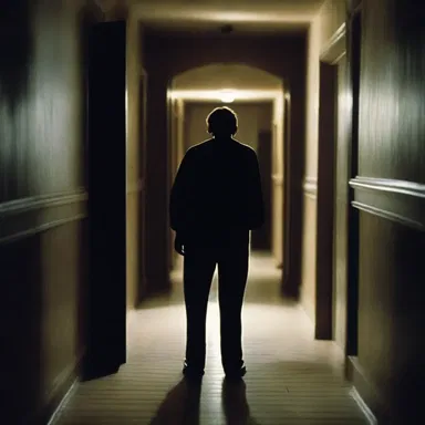 The horror movie featured a suspenseful scene where the ambler cautiously walked down a dark and eerie corridor.