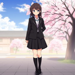 A chic Japanese anime school uniform for women, featuring a sleek black color