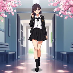 A stylish Japanese anime school uniform for women, featuring a classic black color