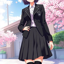 A stylish Japanese anime school uniform for women, featuring a classic black color