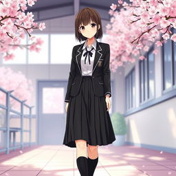 A stylish Japanese anime school uniform for women, featuring a classic black color