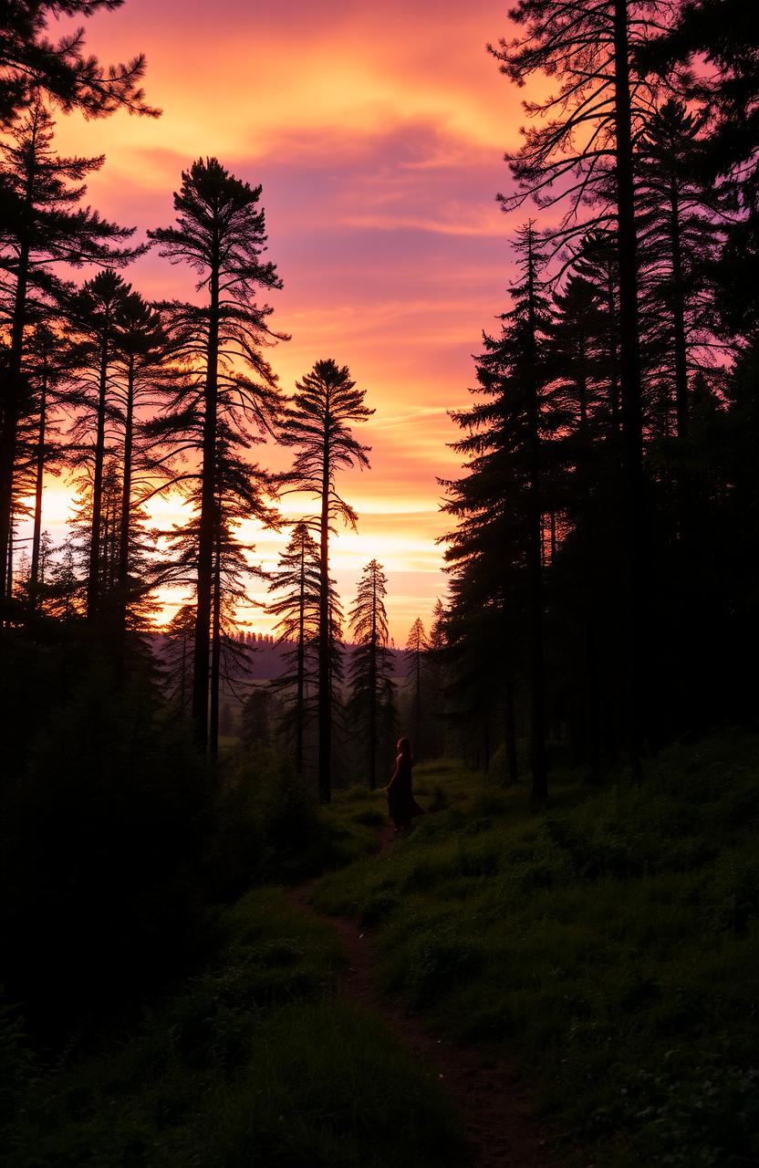 An idyllic view of a serene forest with lush greenery and tall trees