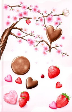 A charming illustrated book cover featuring delightful pastry details including chocolate cookies, hearts, and strawberries