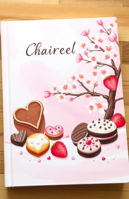 A charming illustrated book cover featuring delightful pastry details including chocolate cookies, hearts, and strawberries