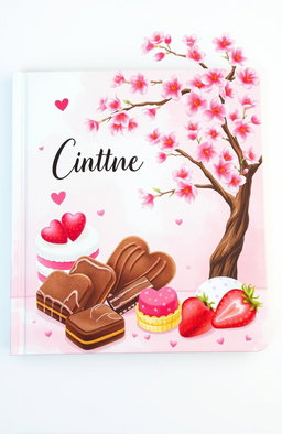 A charming illustrated book cover featuring delightful pastry details including chocolate cookies, hearts, and strawberries