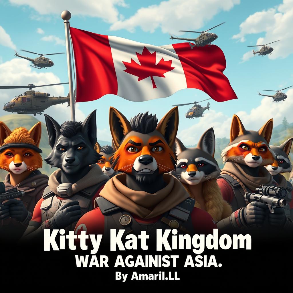 A portrait-style image of a fictional place called 'Kitty Kat Kingdom', which combines elements from African and Canadian cultures