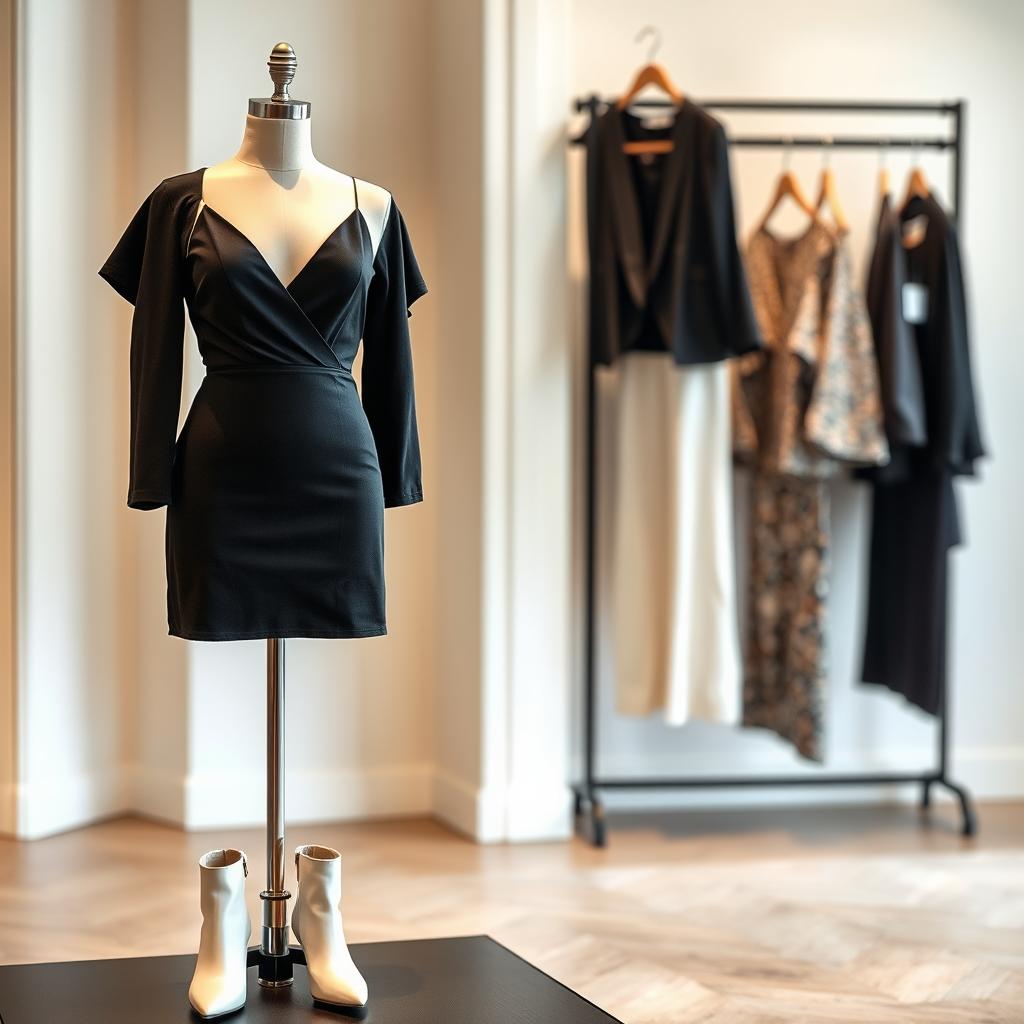 A seamless and stylish outfit displayed on a mannequin in a modern boutique setting