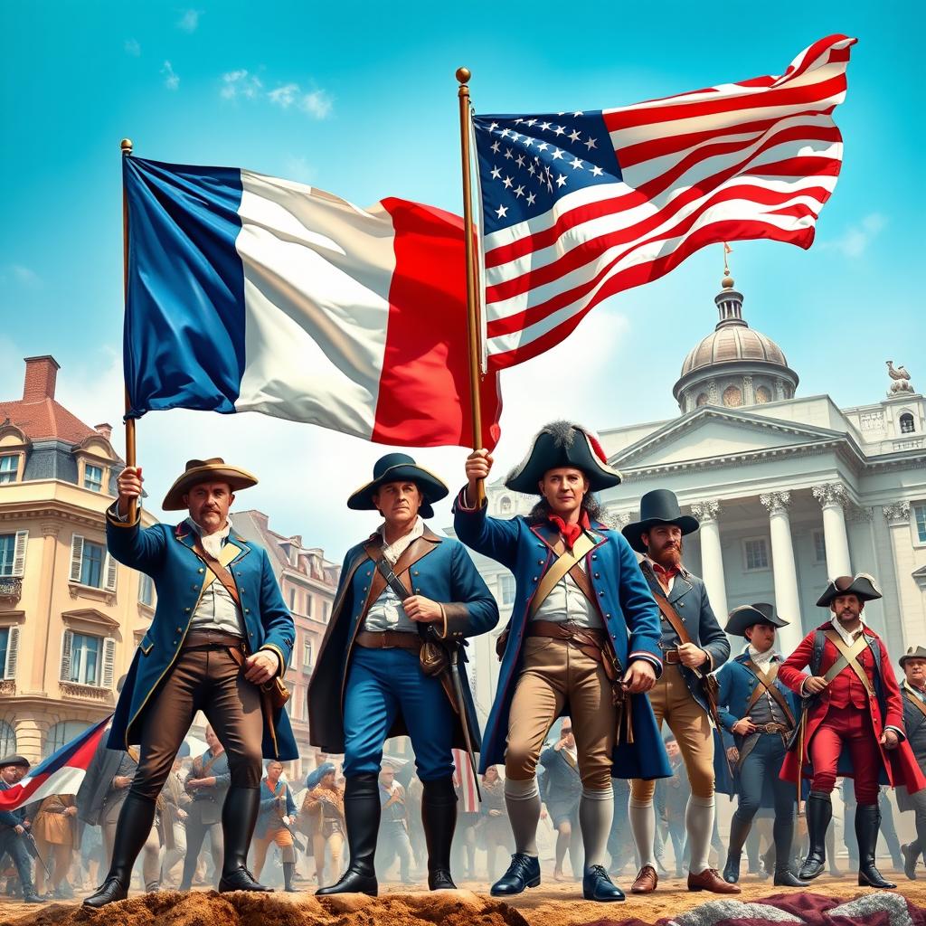 An artistic representation of the French and American Revolutions combined into one cohesive image