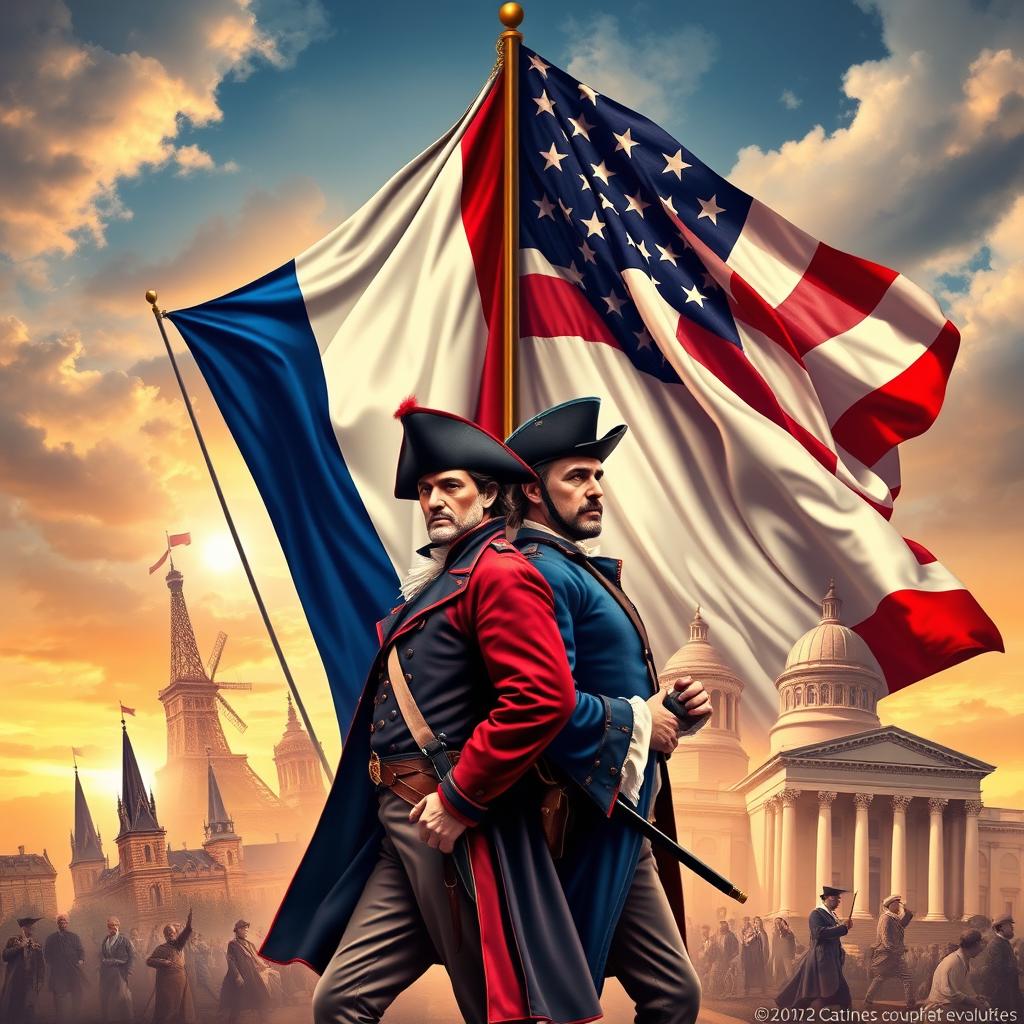 An artistic representation of the French and American Revolutions interwoven into a single powerful image