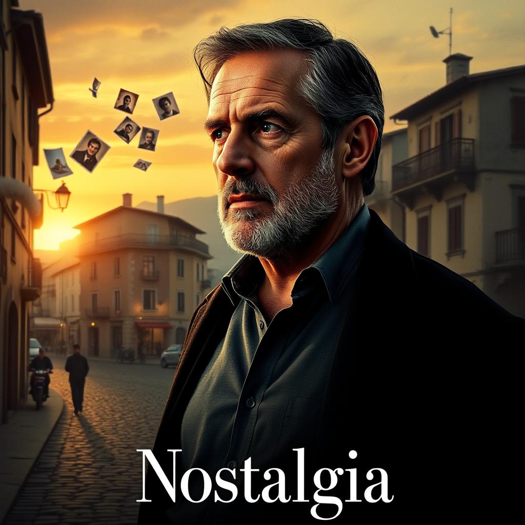 An alternative poster for the Italian movie 'Nostalgia' (2022), showcasing a poignant and atmospheric design