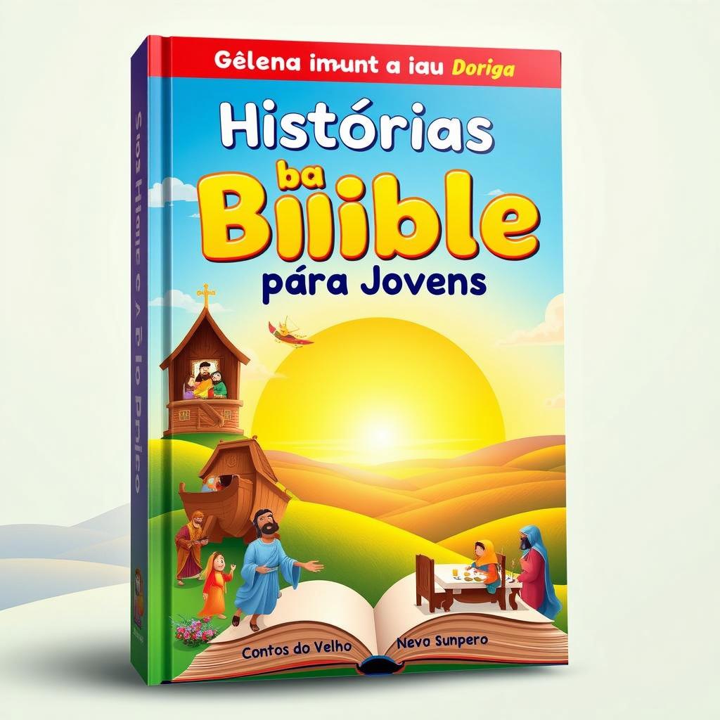 A vibrant children's book cover featuring the title 'Histórias da Bíblia para Jovens'