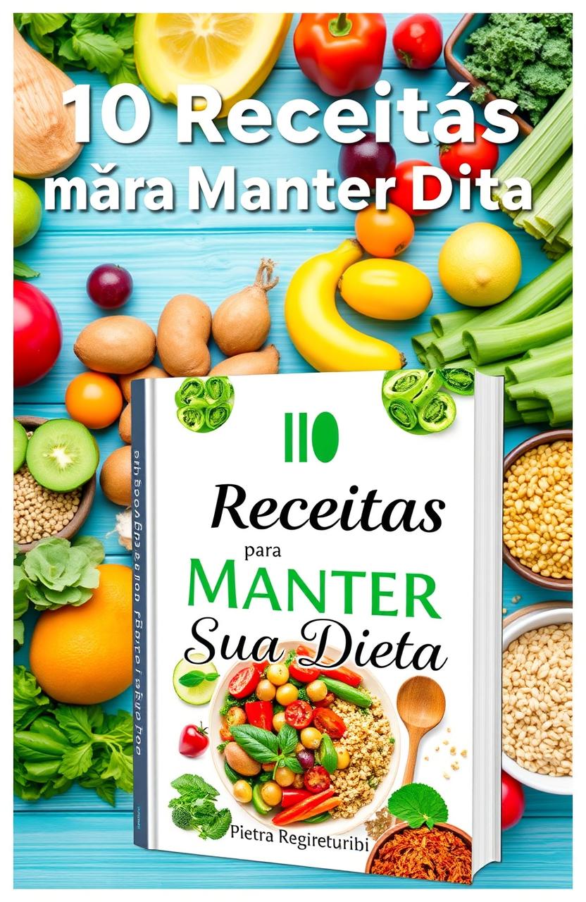 A vibrant and eye-catching ebook cover titled '10 Receitas para Manter Sua Dieta'