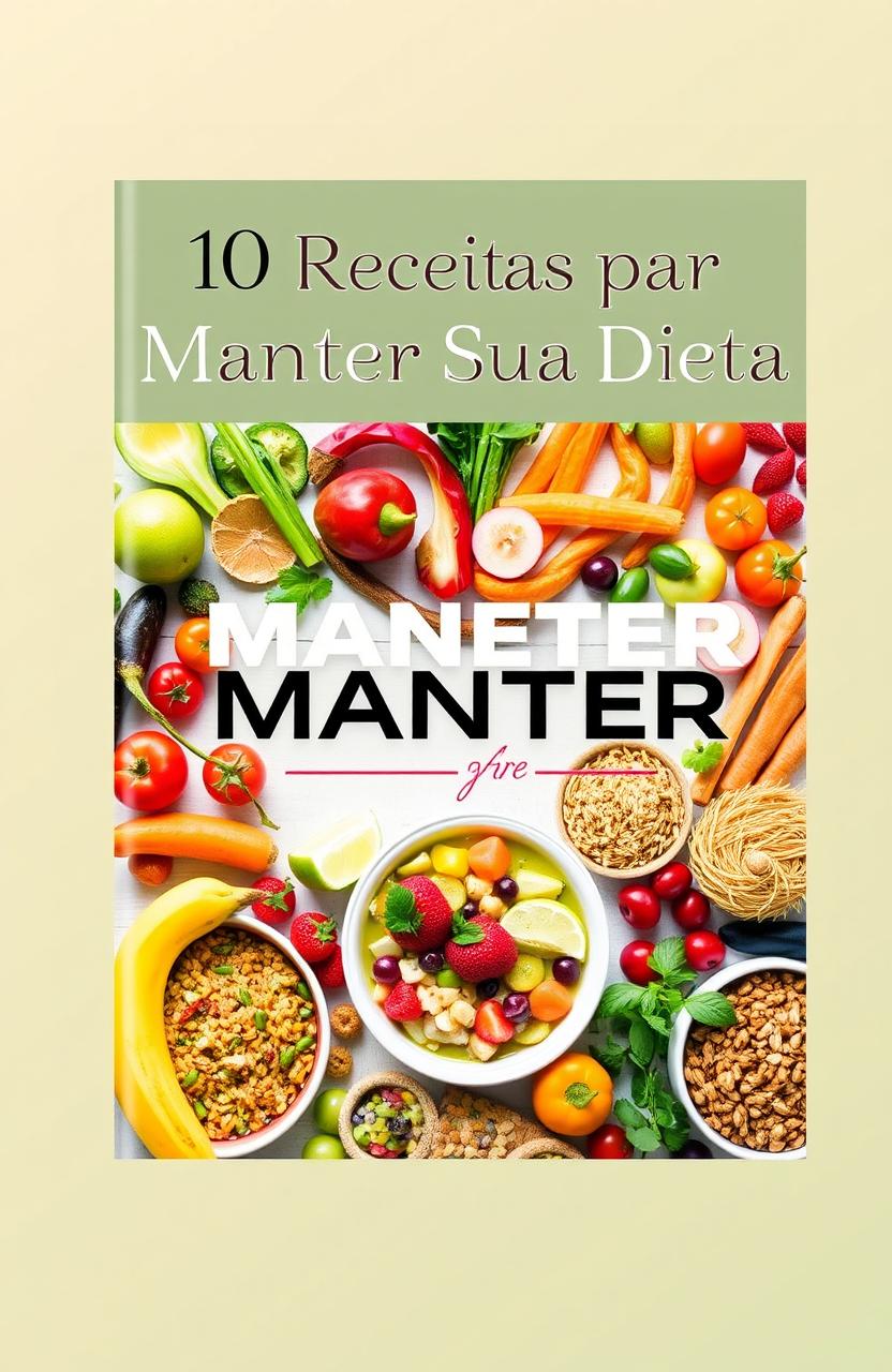 A vibrant and eye-catching eBook cover design for "10 Receitas para Manter Sua Dieta"