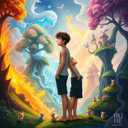 Two teenage boys standing side by side looking into the distance