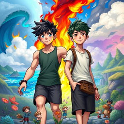 Two teenage boys in a mystical, colorful, and animated fantasy world
