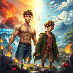 Two teenage boys in a mystical, colorful, and animated fantasy world
